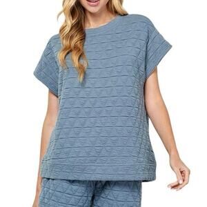 NO BRAND Quilted Short Sleeve Loungewear Top Dust Blue Size XL Relaxation